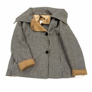 Max Mara Cucito A Mano Size 12 Houndstooth Alpaca Wool Coat Jacket Black Beige